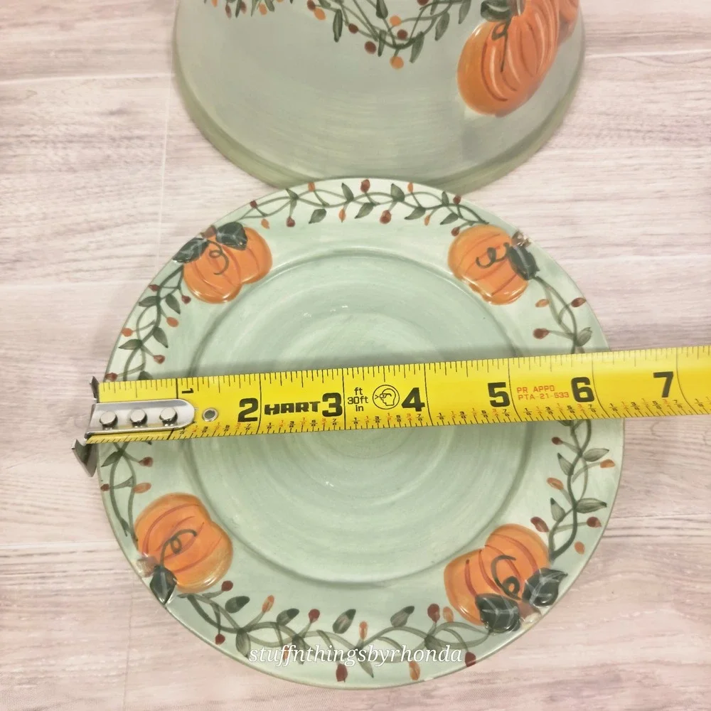 Ceramic Harvest Autumn Pumpkin Candle Jar Topper and Plate Set Farmhouse Country